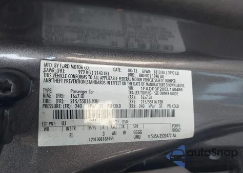 2014 Ford Focus Se из США, поврежденный, VIN 1FADP3F20EL140486